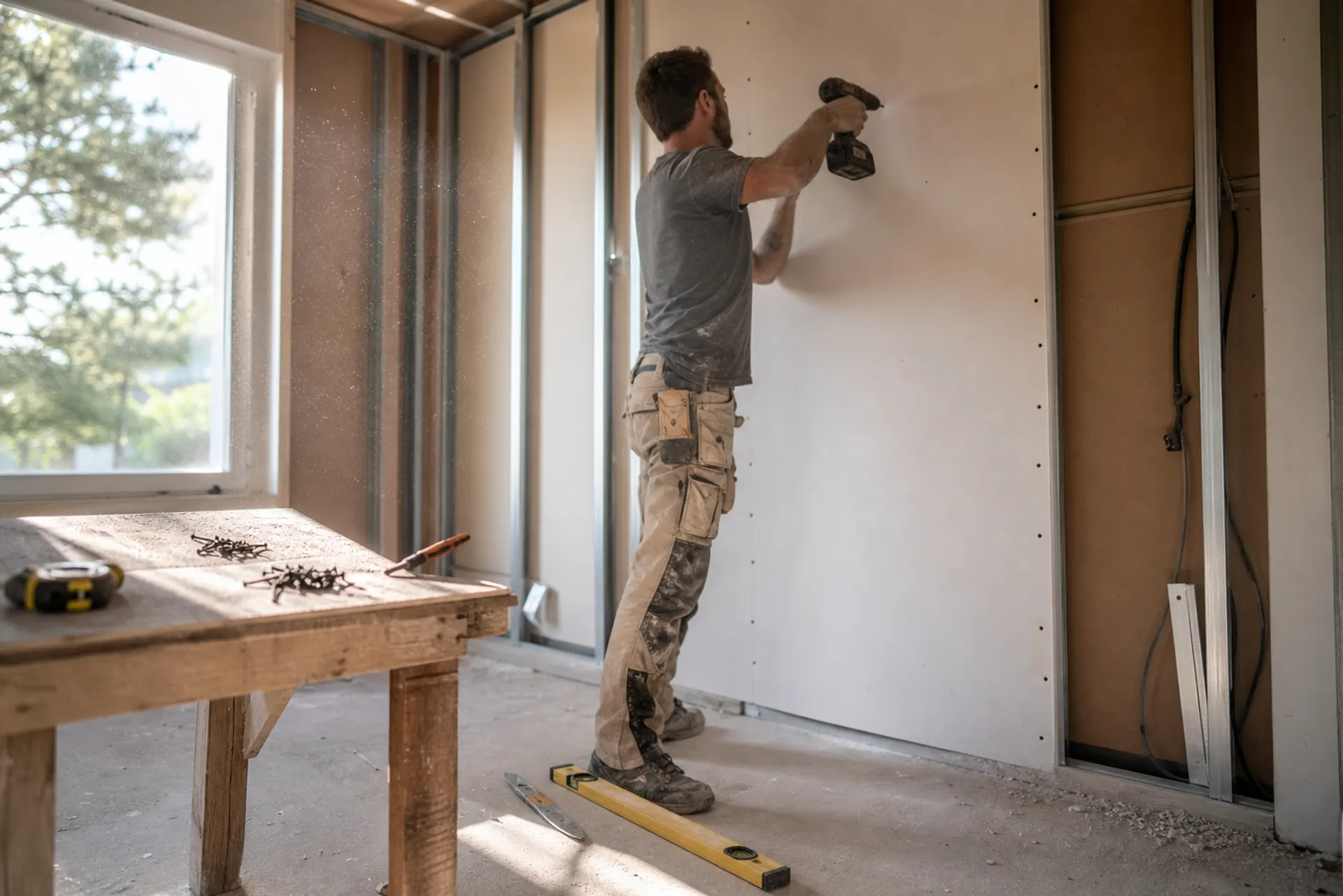 Plaquiste à Pau (64) - pose de placo BA13 sur ossature, chantier Isorenov